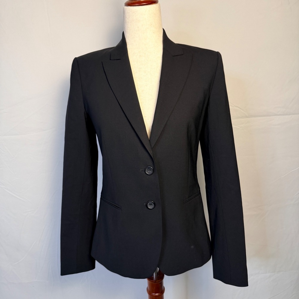 Theory Nichelle Womens Black Two Button Tailored Blazer Jacket Virgin wool Sz 4